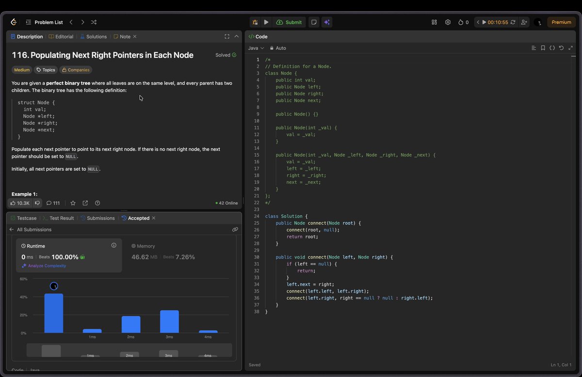 VHangEmHigh's tweet image. Day 57 of #100DaysOfCode ✅

- 572. Subtree of Another Tree
- 226. Invert Binary Tree
- 700. Search in a Binary Search Tree
- 116. Populating Next Right Pointers in Each Node

#LearnInPublic #LeetCode  #DSA