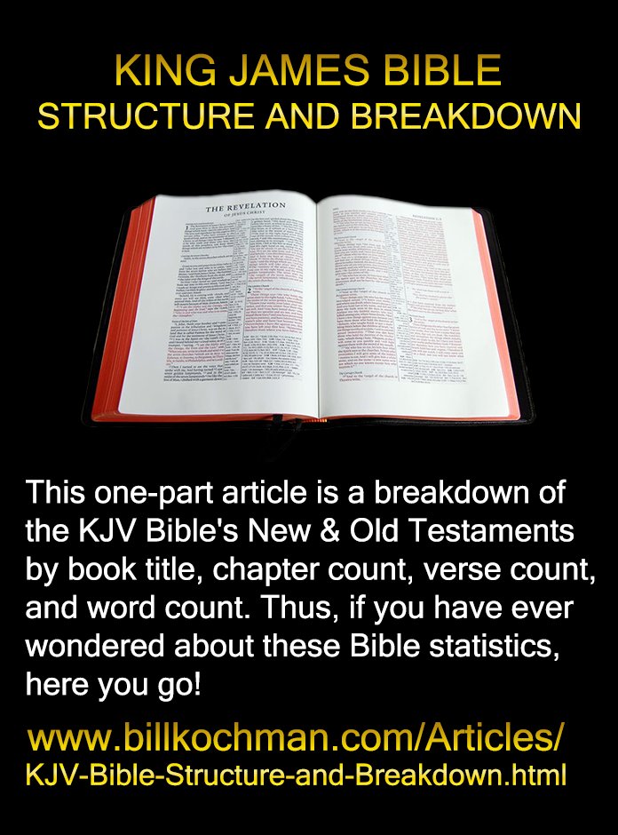 Bill_Kochman's tweet image. KING JAMES BIBLE: STRUCTURE AND BREAKDOWN -- a Bill&apos;s Bible Basics article

#KJVBible #Structure #Breakdown #Chapters #Verses #Counts

This Bill&apos;s Bible Basics 1-part article by Bill Kochman can be read at:

billkochman.com/Articles/KJV-B…