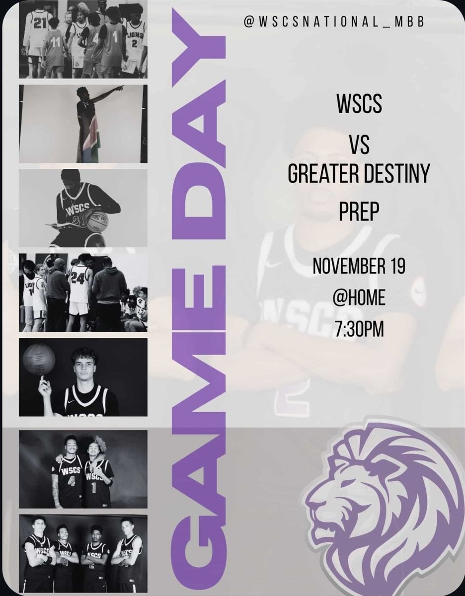 GAMEDAY 🏀 
🆚️Greater Destiny Prep
⏰️7:30pm 
📍WSCS