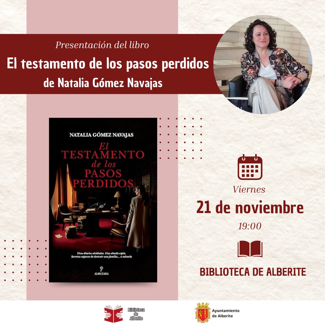 El viernes nos vemos en <a href="/AytoAlberite/">AyuntamientoAlberite</a> para charlar de "El testamento de los pasos perdidos".
<a href="/AlmuzaraLibros/">Almuzaralibros</a>