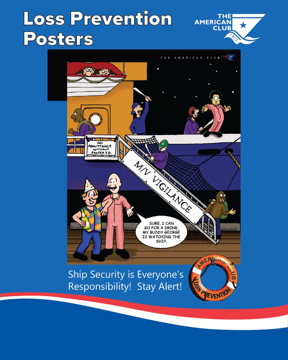 Security breaches do not always look like threats. Sometimes, they look like distractions.

#AmericanPandI’s  #LossPrevention poster reinforces a simple message: follow SOLAS &amp;  ISPS Code procedures. Stay alert. A gangway unattended is a ship  exposed.

🔗 american-club.com/page/posters