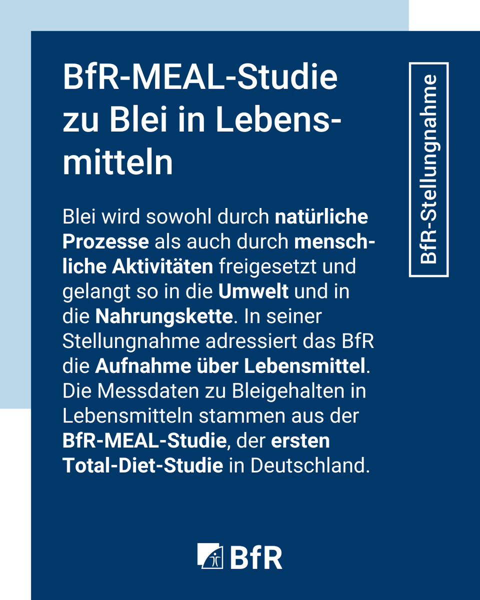 bfrde's tweet photo. Auswertung der BfR-MEAL-Studie zu Blei in Lebensmitteln – einige Lebensmittelgruppen tragen deutlich zur Gesamtaufnahme bei

Zur Stellungnahme: https://t.co/NeK8cxYzWl https://t.co/Cm7WdEuiQ3