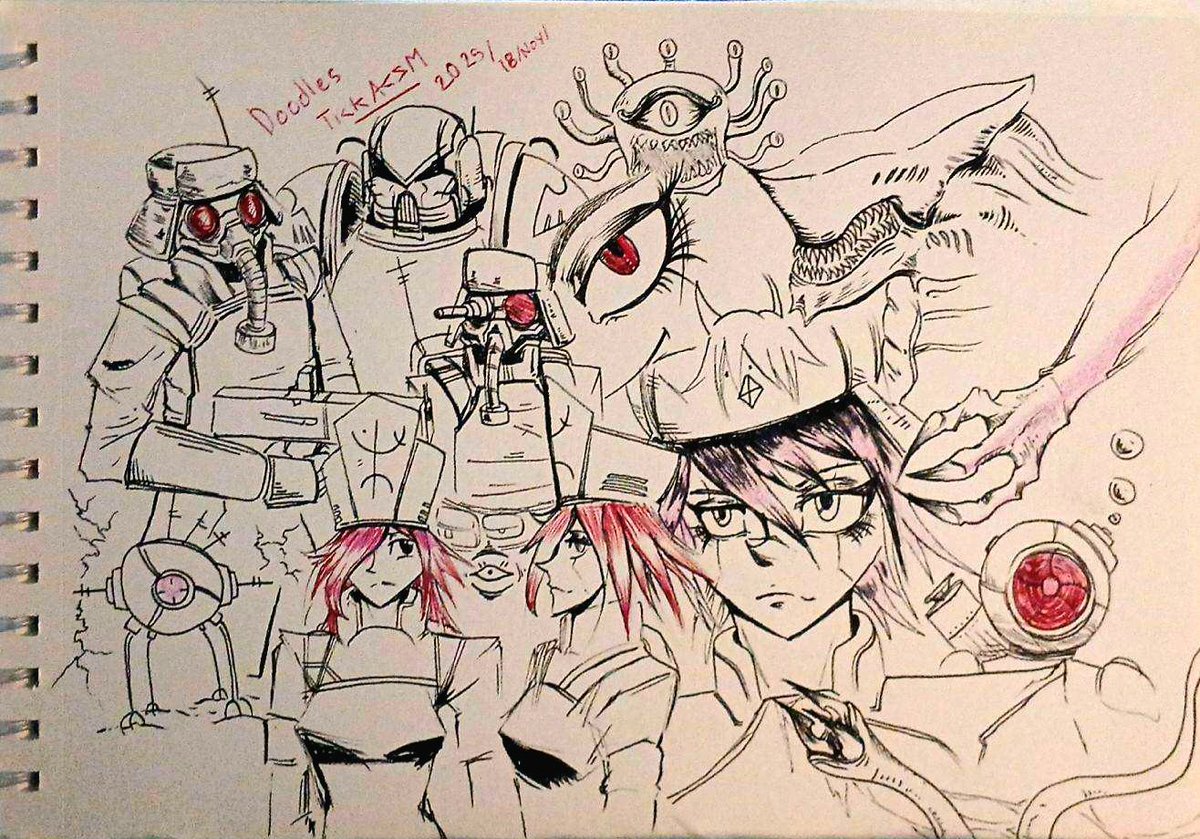 Killing time on bed... doing some Random doodles, nothing came to mind so just started to fill the page with whatever i remembered or imagened.

Finally i'm off the hospital though i can't move so, 24 / 7 in bed grreeeaaaat.... i'm still bleeding btw xD, just change escenary