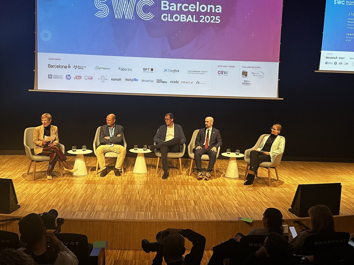 StemwomenEurope's tweet photo. 🌍⭐️ #SWCBarcelona2025
STEM MEN: THE PRIVILEGE OF THE INVISIBILITY
👥
Mar Porras, president of the STEM Women Association
Natalie Akierman, @UABBarcelona
Sergio López, @Hiberus
Joan Pérez Pericot, @HPEspana
Ian Blanes, @UABBarcelona
#STEMCompanies #STEMMen
#HombresSTEM https://t.co/I77yaZtE7Z
