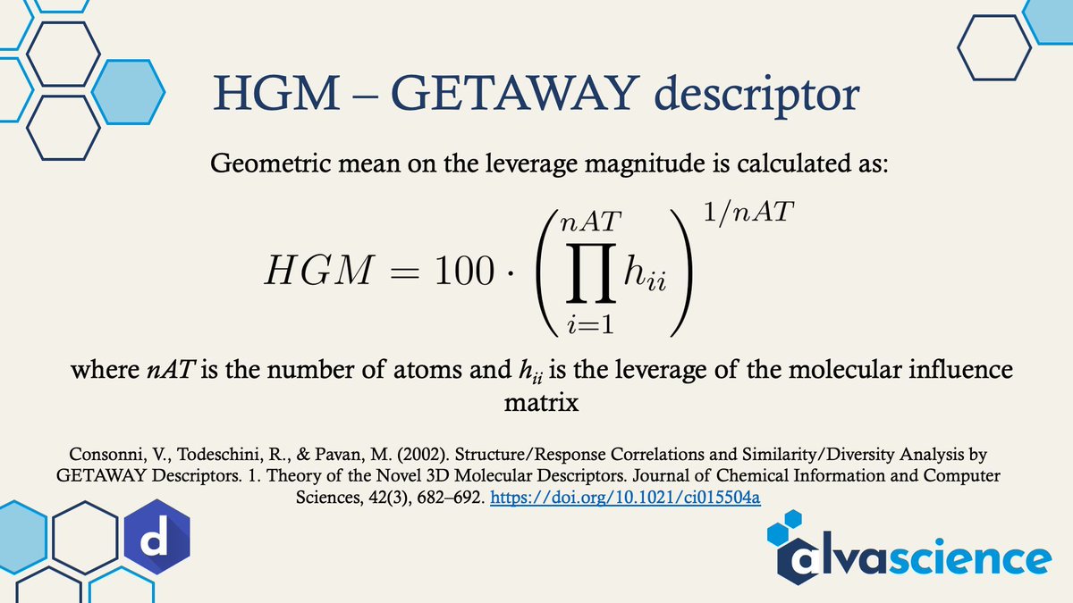 alvascience's tweet image. #descriptoroftheday #moleculardescriptors #qsar #cheminformatics #alvatips

HIC – GETAWAY descriptor has been proposed in &quot;Structure/Response Correlations and Similarity/Diversity Analysis by...&quot; doi.org/10.1021/ci0155… via @JCIM_JCTC

Check #alvaDesc at: alvascience.com/alvadesc/