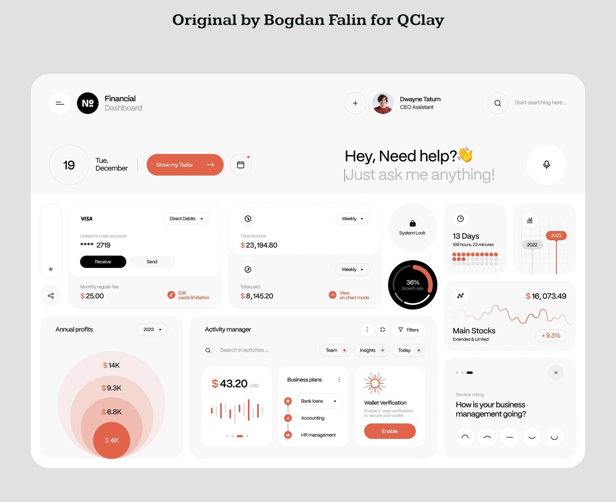 rabia191722's tweet image. Day 16 of my 120-Day UI/UX Challenge 🔥

This is a copy design for learning purposes.

Original by Bogdan Falin for QClay — all credit to the designer.

#uiux #figma #designpractice #dashboardui #learninginpublic