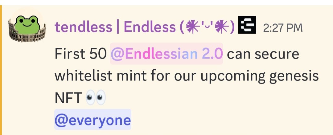 dhanibadrul's tweet image. First 50 endlessian 2.0 role in endless DC can secure nessy nft wl

#endlessprotocol