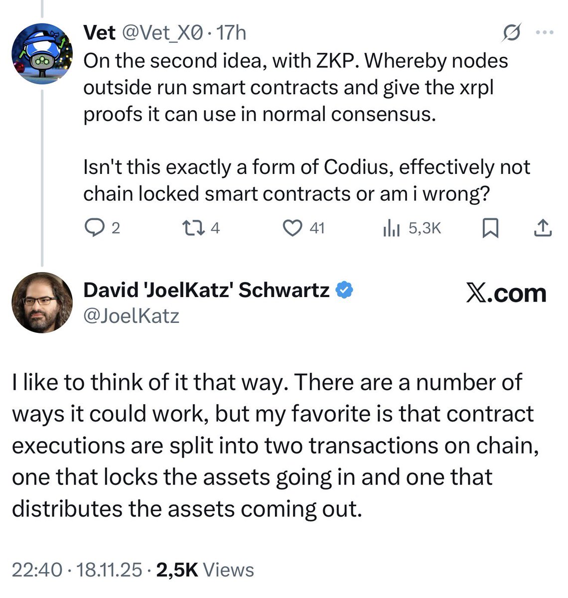 Using ZKP to do off chain smart contract compute and provide the XRP Ledger  with necessary proof to validate. It reminded me indeed of Codius. I m not  sure how feasible the