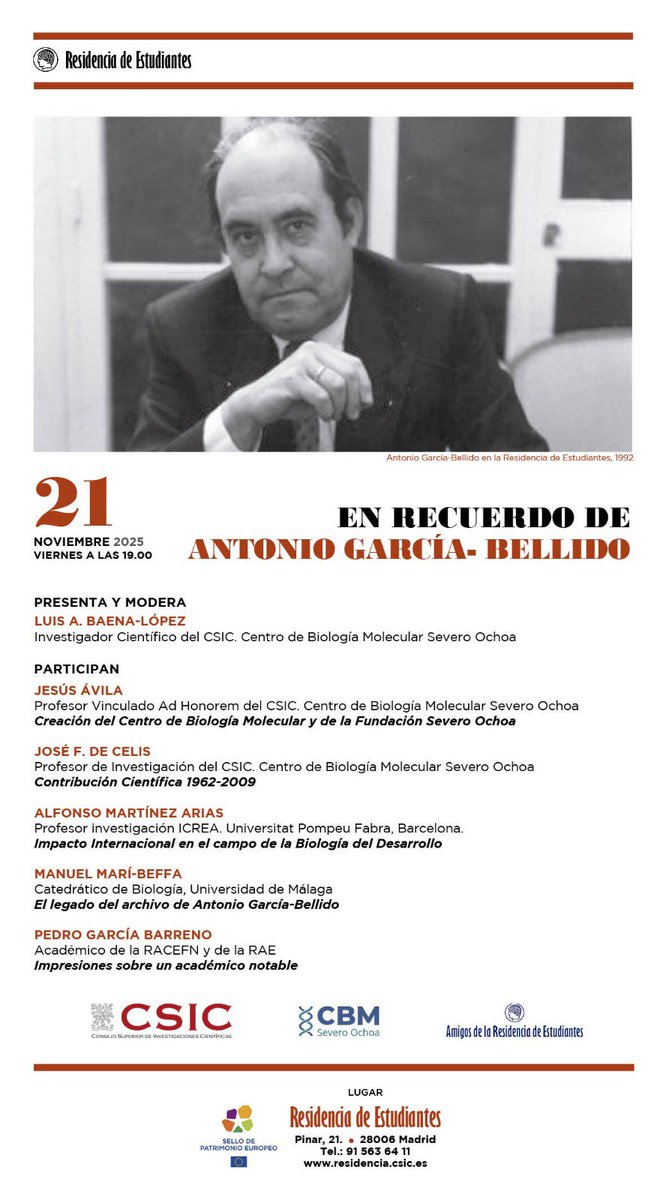 Viernes 21 de noviembre a las 19:00h en la Residencia de Estudiantes.
En Recuerdo de Antonio García Bellido