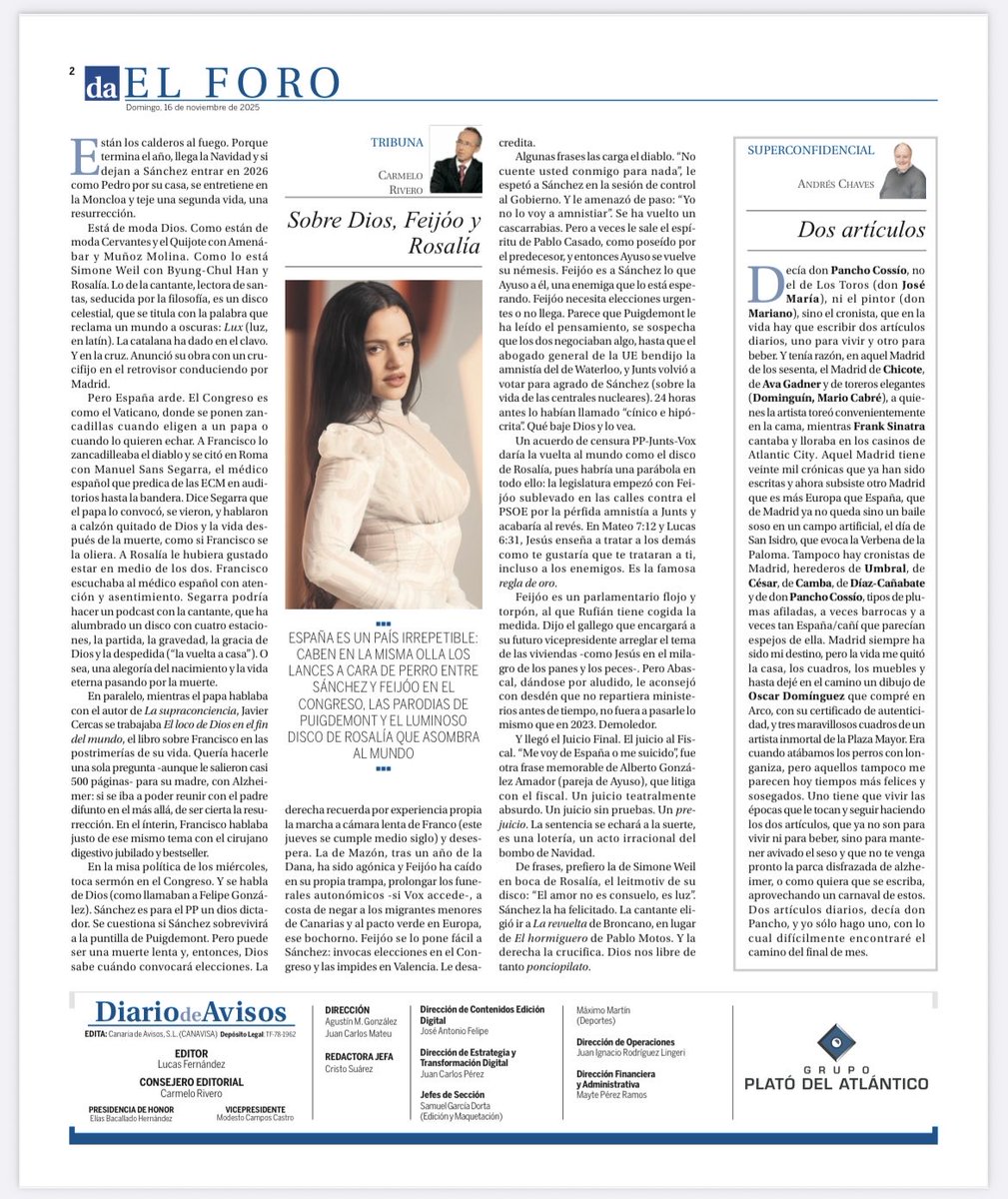 Sobre Dios, Feijóo y Rosalía