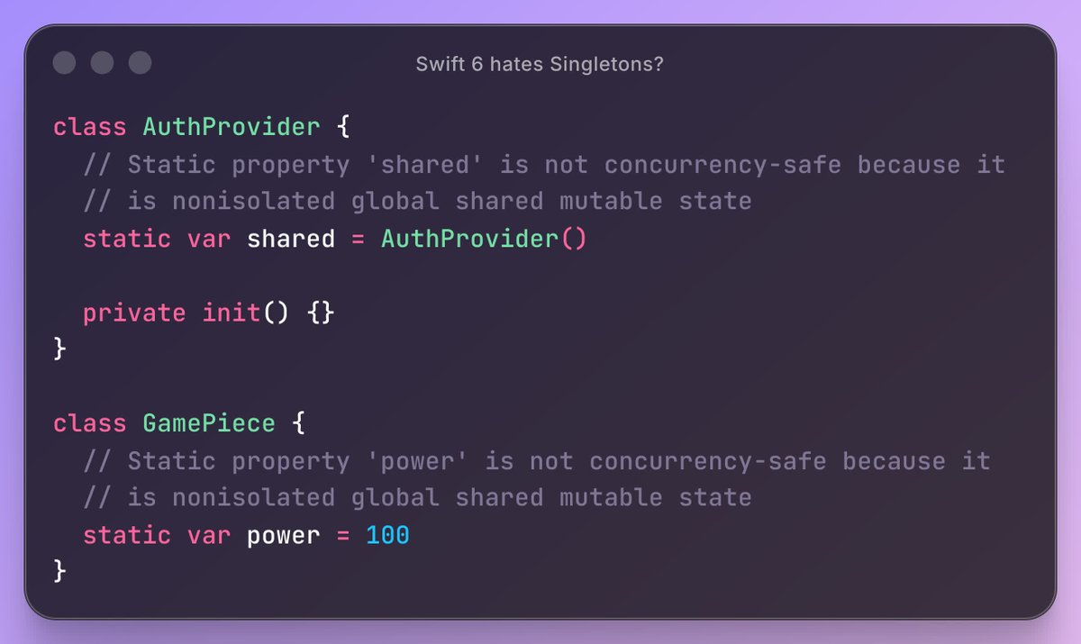 DonnyWals's tweet image. Discover how to handle shared mutable global state in Swift 6. Learn to make your singletons play nice with new features. Dive into code tips and actor singletons. Watch now: youtu.be/2FjzoeS-S4k #SwiftLang