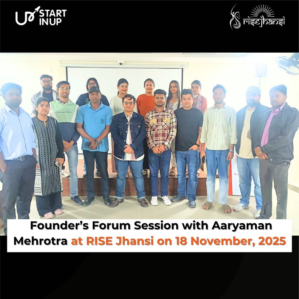 RiseJhansi's tweet photo. RISE Jhansi hosted a powerful Founder’s Forum session on Fundraise &amp; Pitching with Aryaman Mehrotra, Founder of Hostels NearMe.
Startups learned key insights on building strong pitches and preparing for successful fundraising. 🚀
#RISEJhansi #FoundersForum #StartupGrowth https://t.co/FJkPXyQDyk