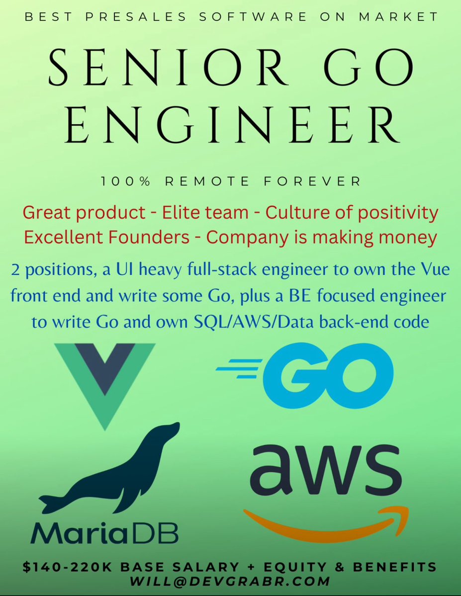 IKnowSoftware's tweet image. If any Senior Go Engineers want to lock down a coveted forever remote gig before the holidays nows the time. Hit me up! #Go #Golang #Vue #AI #AWS #RemoteJob