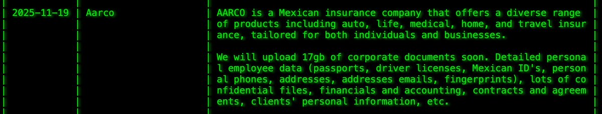 _venarixES_'s tweet image. El grupo #Akira #ransomware habría #hackeado a #AARCO (@AARCOAgente), ofrece #seguros personales y comerciales en #Mexico 🇲🇽...
@CNSF_gob_mx 
Monitorea este incidente en #VenariX ➡️ venarix.com
#ciberataque #ARCOAgente #infosec #insurance
