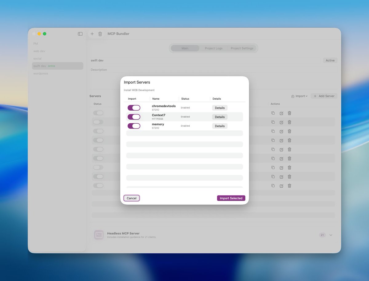 selfhosted_ai's tweet image. New #MCPBundler release is out!

This version (Build 17) brings:
• One-click deeplinks to install MCP servers &amp;amp; bundles
• Better performance &amp;amp; stability
• Improved Skills instructions

And the big one—the stdio server high-CPU bug is finally fixed 🎉

Onward! 🚀
