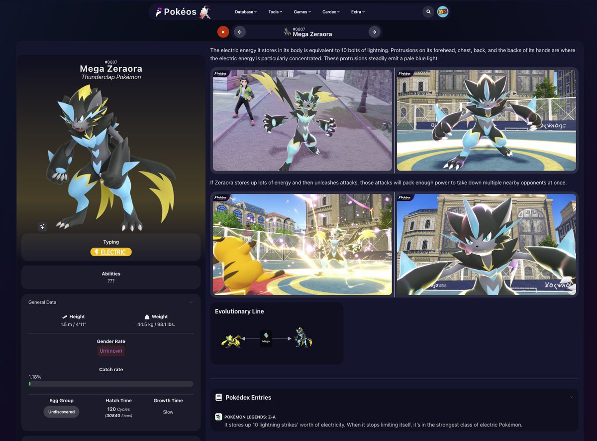 Mega Zeraora Pokédex page is now updated on Pokéos