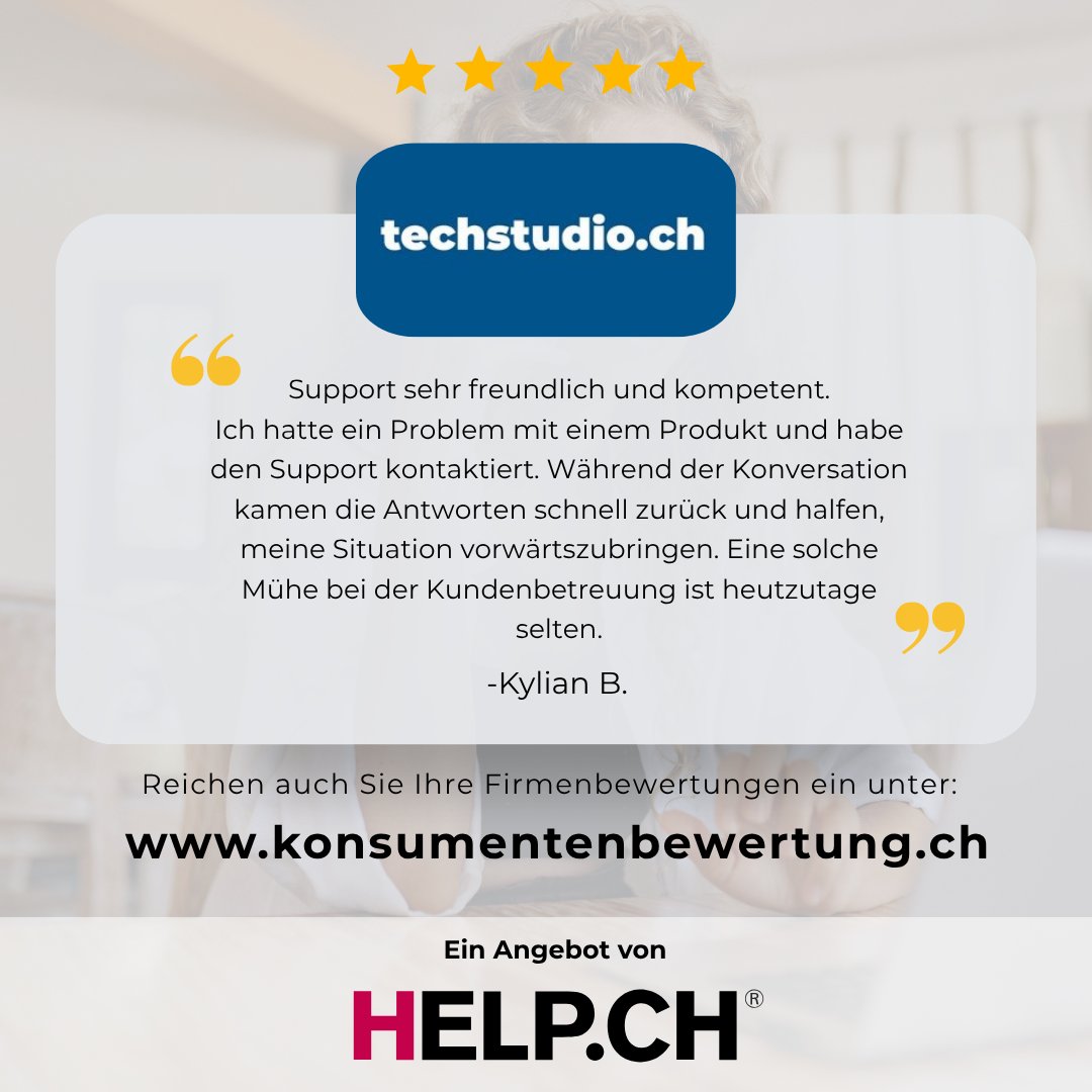 Help_ch's tweet image. Innovation, Expertise und echte Leidenschaft – dafür steht Techstudio.

Auf der unabhängigen Plattform konsumentenbewertung.ch teilen Kundinnen und Kunden ihre authentischen Erfahrungen mit den Dienstleistungen von Techstudio. Ob moderne IT-Lösungen, professionelle Betreuung oder…