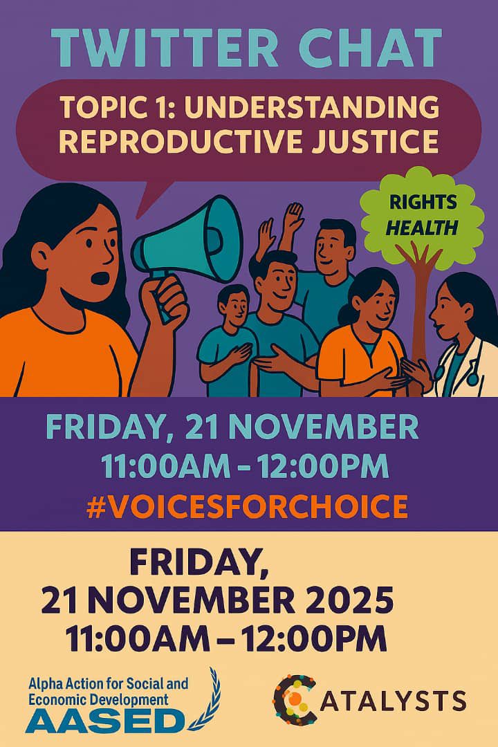 Mariamsanyu25's tweet image. Join us this Friday Theme: Understanding Reproductive Justice.
Let’s talk rights, choices, access, and the future we want for our communities.
Your voice matters be part of the conversation!
#ReproductiveJustice #SRHR #YouthVoices #GenderEquality
@AASED @CatalystsForAfrica