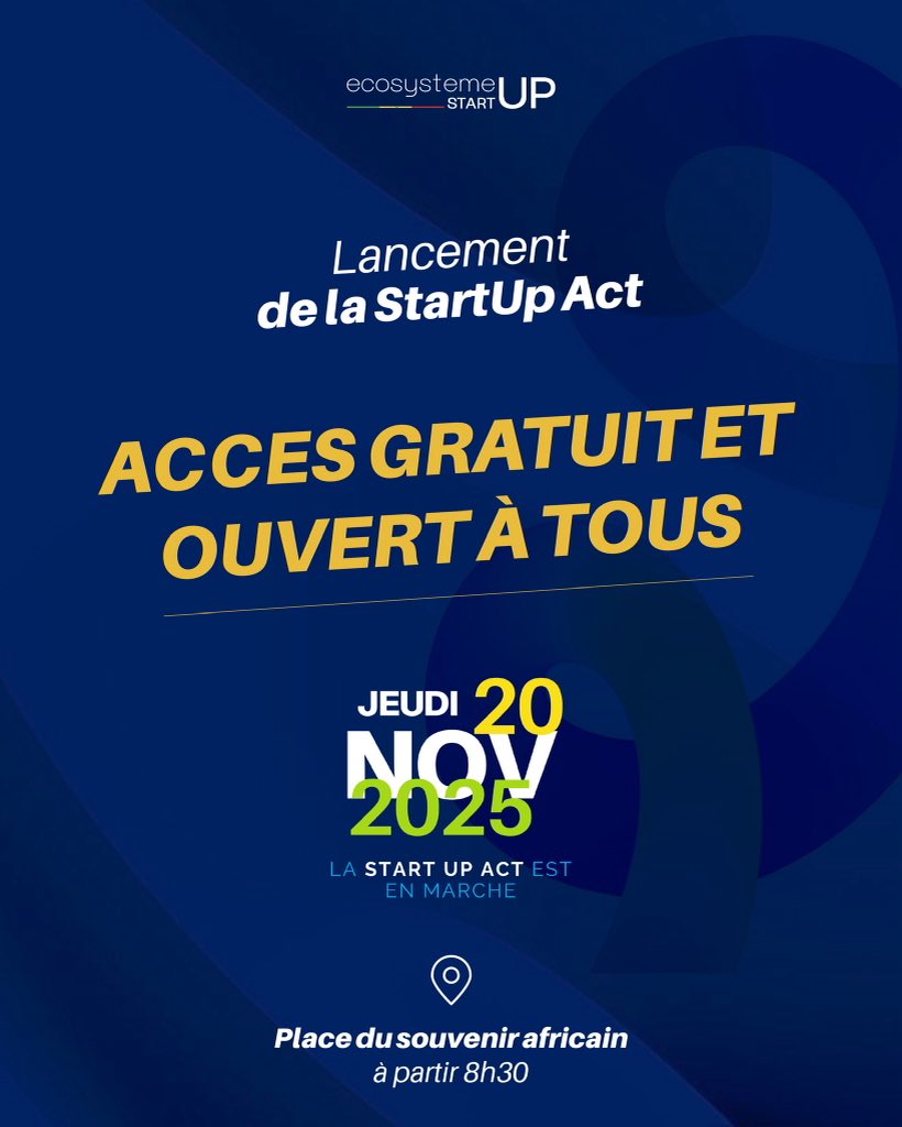 Ecosysteme26231's tweet photo. Lancement officiel de la StartUp Act, ce 20 novembre 8h30, Place du Souvenir.
👉🏾 Accès gratuit | Rencontres | Dispositifs | Networking
Le Sénégal accélère son écosystème !
#StartUpAct #InnovationSN #TechSN https://t.co/ctA1v6qqVM