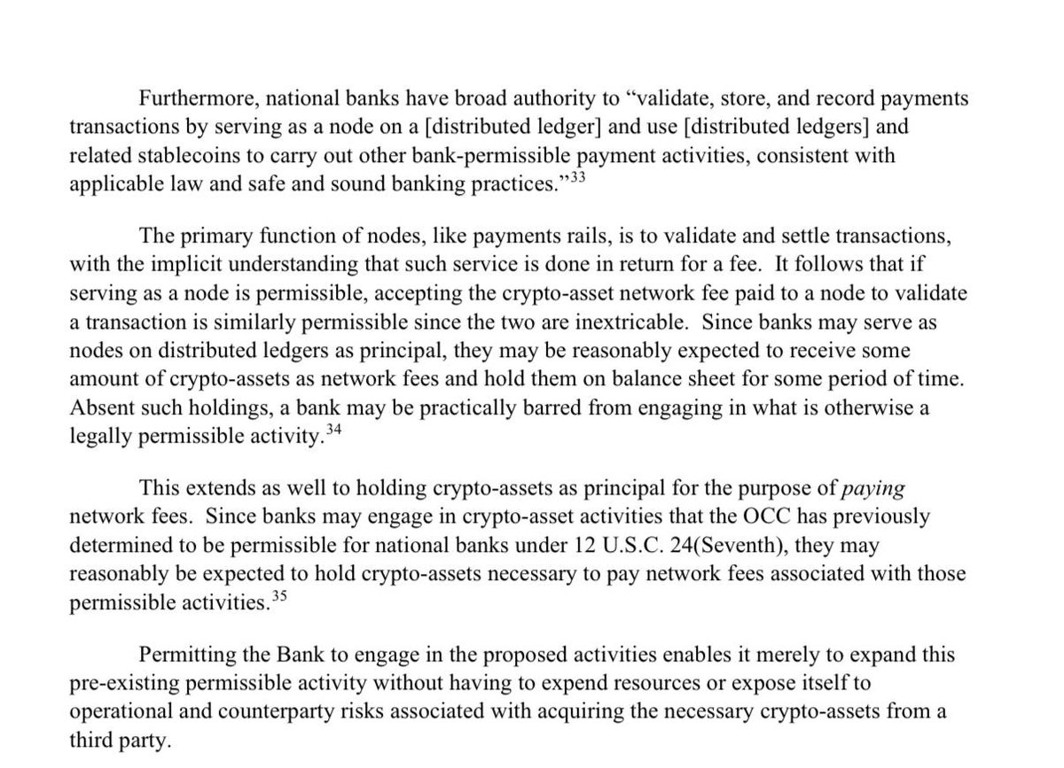 malekanoms's tweet image. The OCC issued an important &amp;amp; groundbreaking interpretive letter yesterday (1186) spelling out how how national banks could interact with public blockchains.

Most of the media coverage around it has focused on the part which says banks are allowed to hold crypto on their balance…