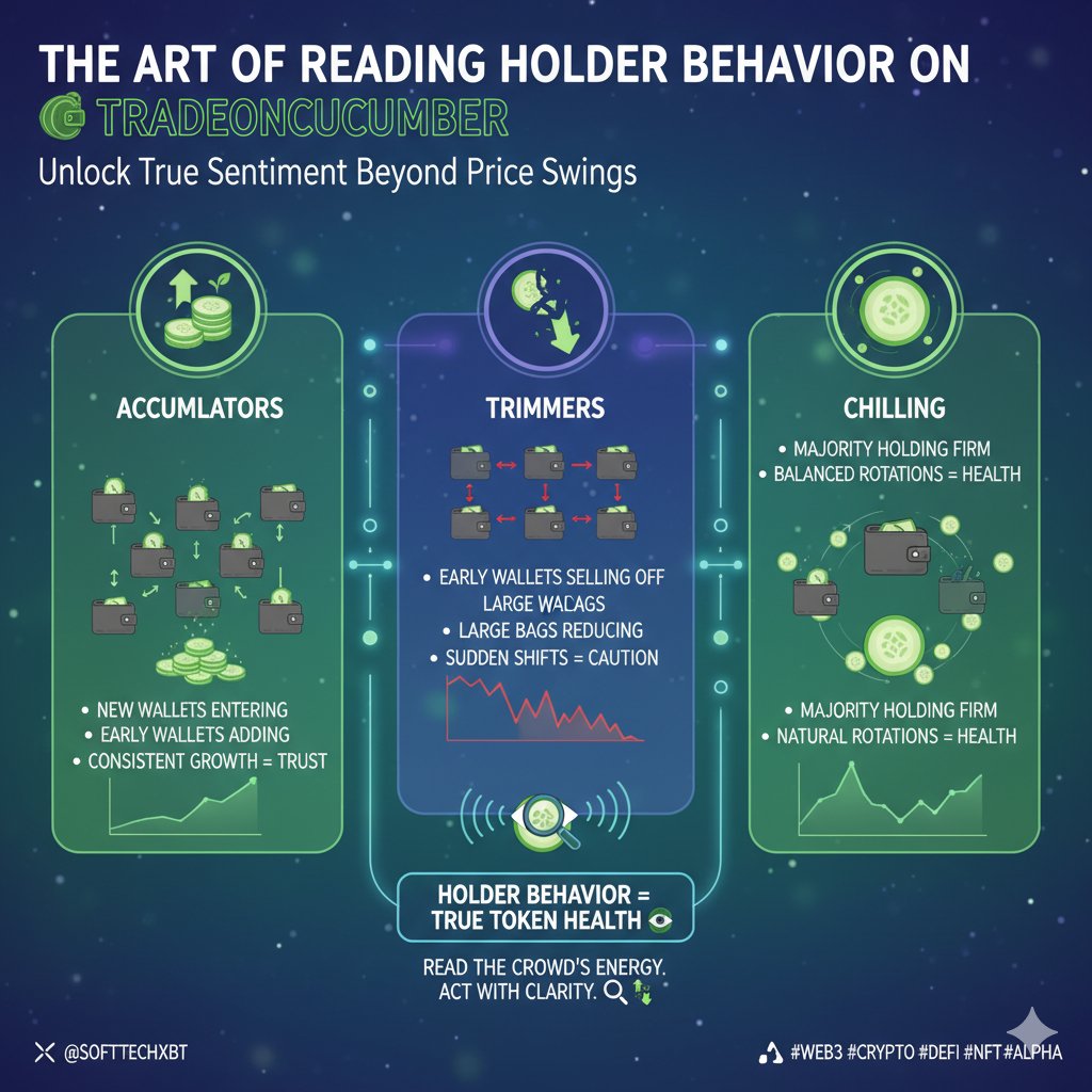 SOFTTECHXBT's tweet image. The Art of Reading Holder Behavior on CUC @TradeOnCucumber 👥📊

What&apos;s up fam! Let&apos;s take a look into holder behavior, one of the most underrated signals on @TradeOnCucumber. Prices move, but holders reveal what is happening underneath. When you understand who is accumulating,…