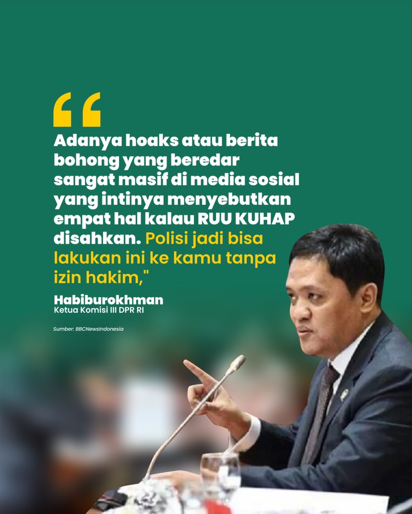Official_Ansor's tweet image. Kontroversi beberapa pasal maupun subtansi RUU KUHAP terus bergulir di masyarakat, salah satunya tentang polemik penyadapan. Termasuk juga di dalamnya isu lain yang dinilai menjadi kemunduran demokrasi dan melemahkan suara-suara kritis masyarakat sipil.

Beberapa kekhawatiran…