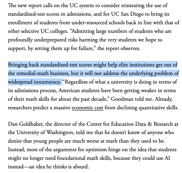 rastokke's tweet image. Brian Conrad in The Atlantic: 
&quot;Who&apos;s going to trust somebody who got a degree in airline engineering who [can&apos;t] think through a problem w/o a computer telling them the answer? The premise that foundational ideas don&apos;t need to be learned anymore is a recipe for idiocracy&quot;…