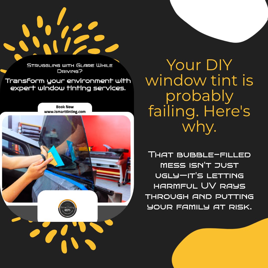 iSmartTinting's tweet image. Thinking of DIY window tint? 🚫 Bubbles, poor UV protection &amp;amp; safety risks! Go pro for flawless results. Call 416 887 6440! #WindowTinting #SafetyFirst #ProService