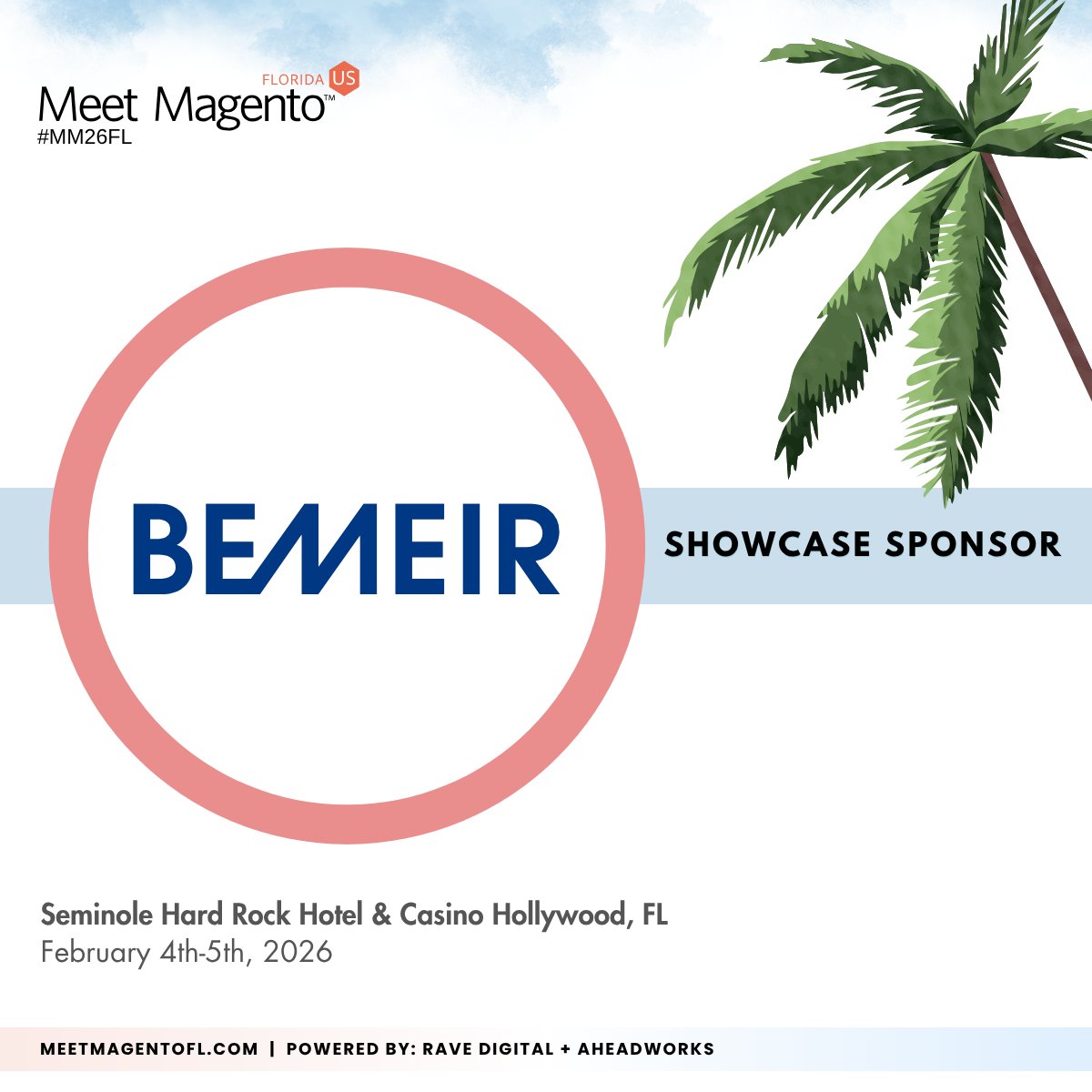 🔥 We’re excited to share that Bemeir (<a href="/bemeirllc/">Bemeir Commerce</a>) is joining Meet Magento Florida 2026 as a Showcase Sponsor! 🔥

🚀 Passes are selling fast - grab your full conference passes today! 👉🏾 bit.ly/buy-mm26fl-pas….

<a href="/ravedigitalus/">Rave Digital</a> + <a href="/Aheadworks/">Aheadworks</a>

#RaveDigital #Aheadworks #MM26FL