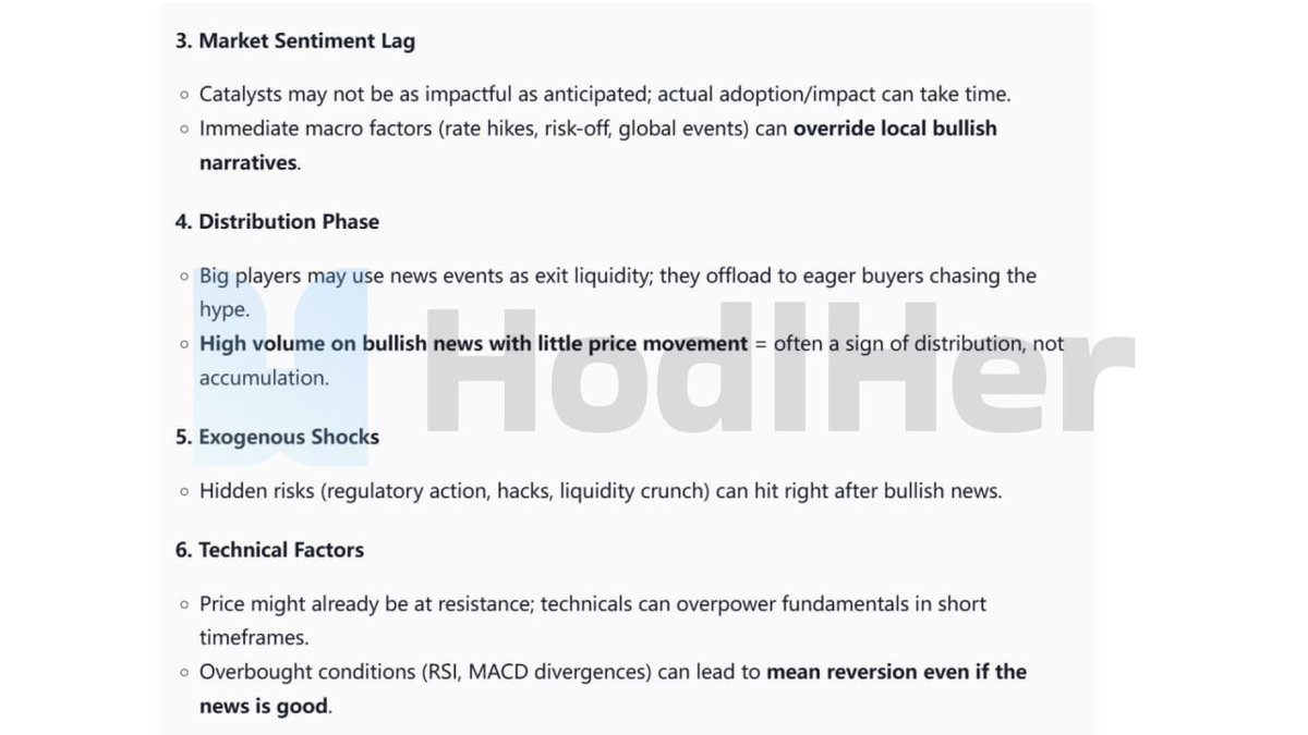 hodlherai's tweet image. Bullish news keeps coming, yet prices keep slipping.
It’s not a paradox. It’s how the market works.

The market prices in good news early, while profit-taking, crowded longs, and thin liquidity often drive the pullback that follows.
Sometimes the dip after “great news” says more…