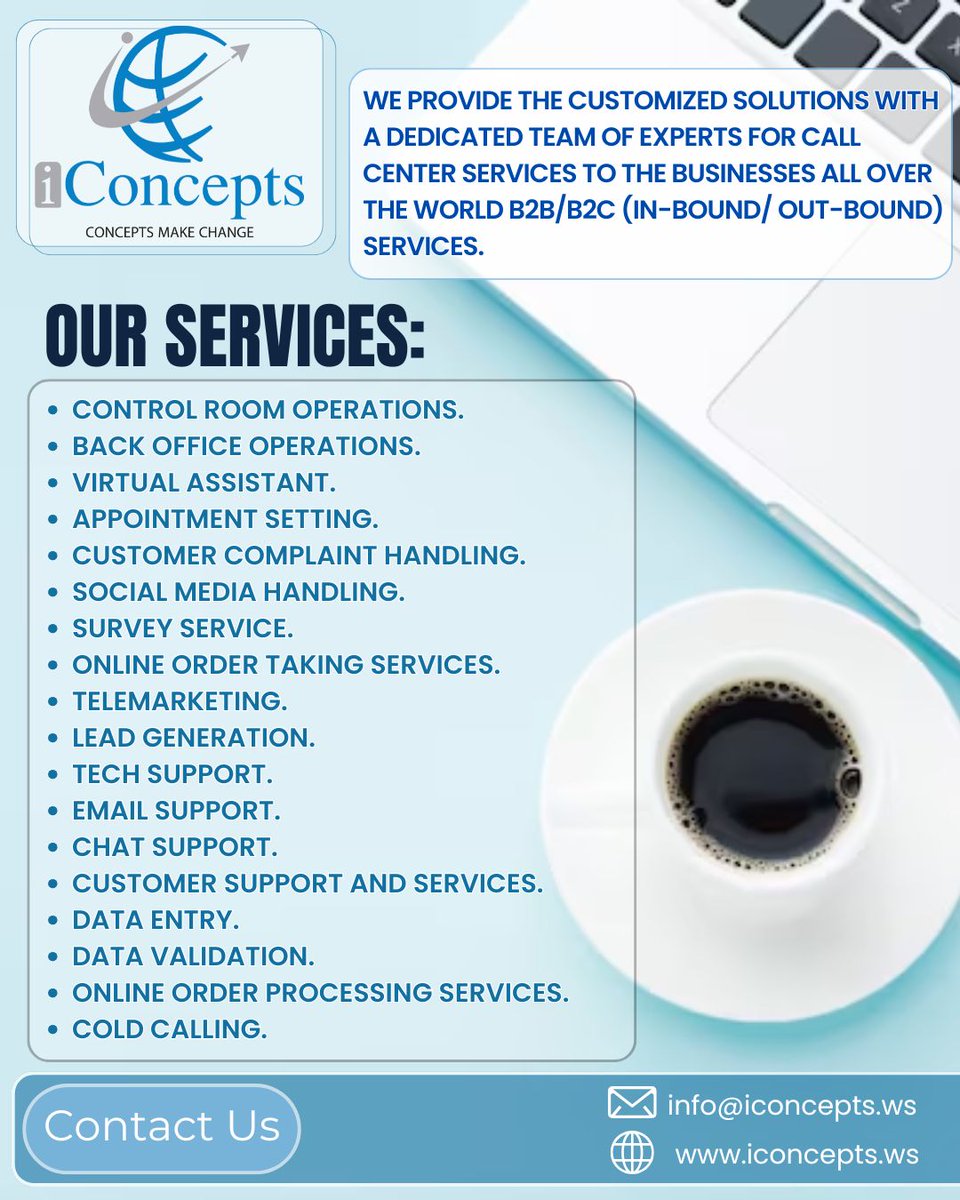 iConceptsBPO's tweet photo. I Concepts is a fast-growing company providing top-notch Call Center Services from more than 15 years.
We design, develop, and deliver innovative business support solutions, including Call Center Services:  (#inbound/#outbound) 
#CustomerSupport #customerservice #Leadgeneration https://t.co/x3OoCIlypc