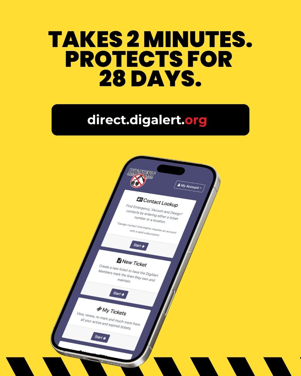 DigAlert's tweet image. Fun Fact: Submitting a DigAlert® ticket takes less time than scrolling your feed.

Stay safe, stay smart: direct.digalert.org 

#DamagePrevention #PublicSafety #811Awareness