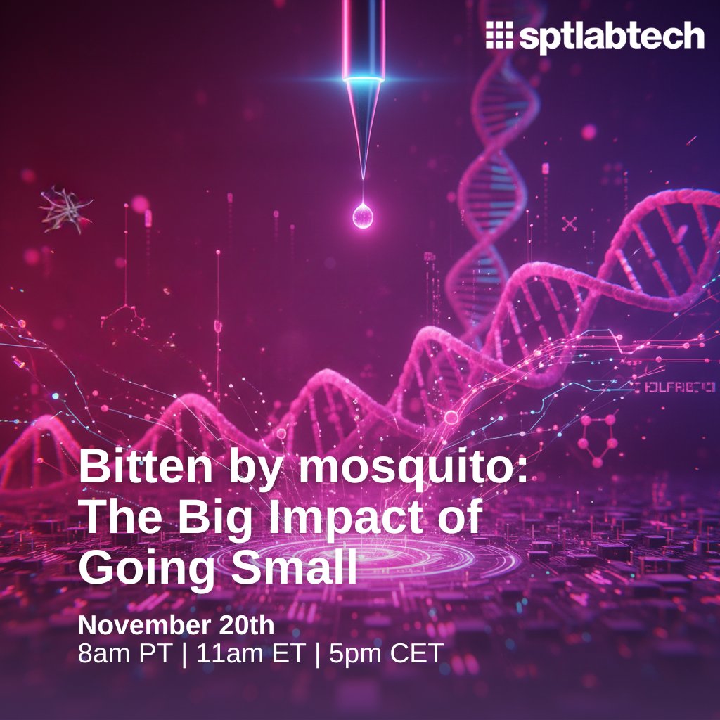 SPTLabtech's tweet image. See how real labs are transforming their workflows with mosquito® in our upcoming webinar, from single-cell omics to nanoscale chemistry and compound screening. 

Join us 🔗 go.sptlabtech.com/4i1Z4rt

#LabAutomation #Miniaturization