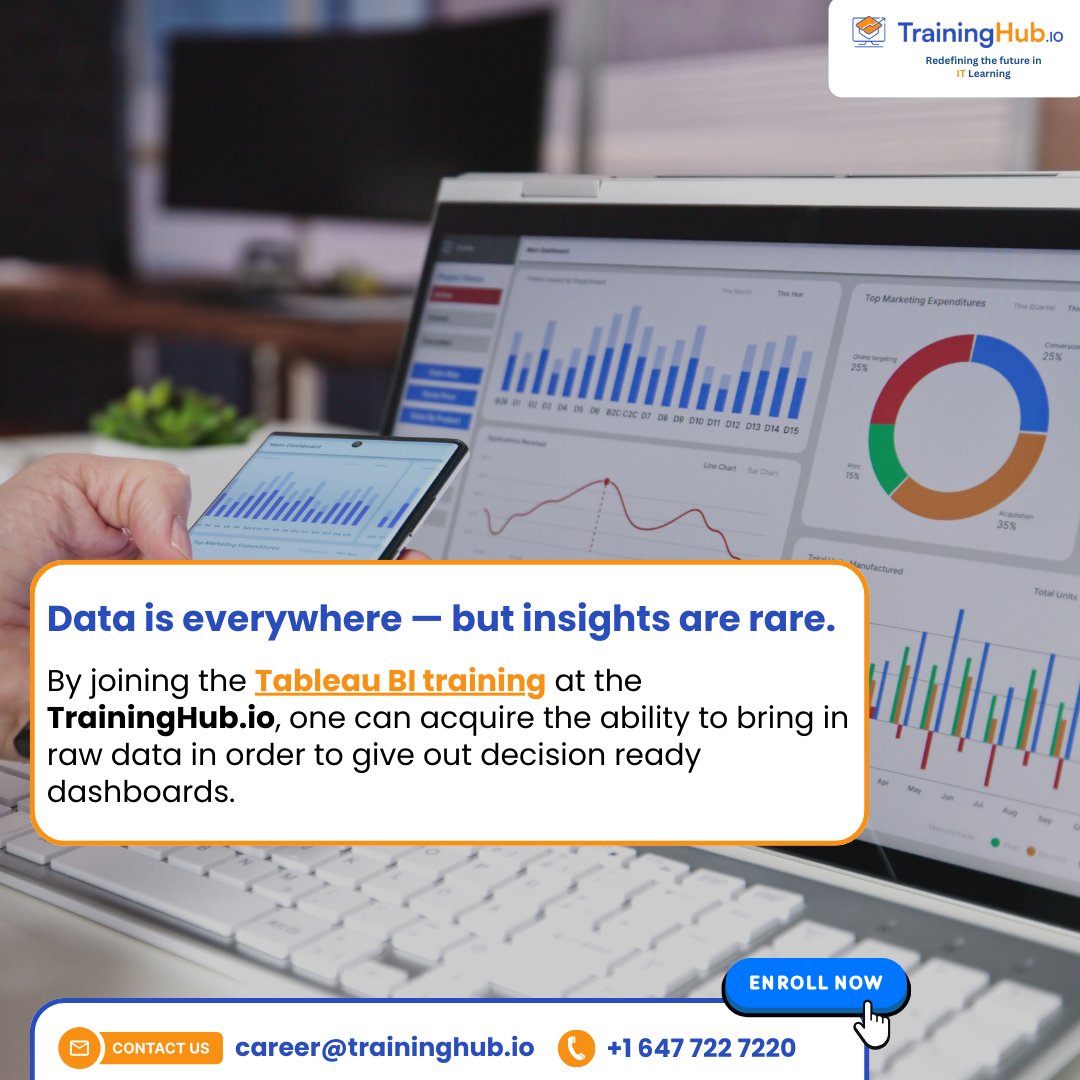 TrainingHubCAN's tweet image. 📊 Data is everywhere — but insights are rare.

Join Tableau BI Training at TrainingHub and turn complex data into clear, actionable insights.

#Tableau #BI #Visualization #DataAnalytics #DataDriven #DashboardDesign #Analytics #DataStorytelling #ITtrainingincanada #TrainingHub