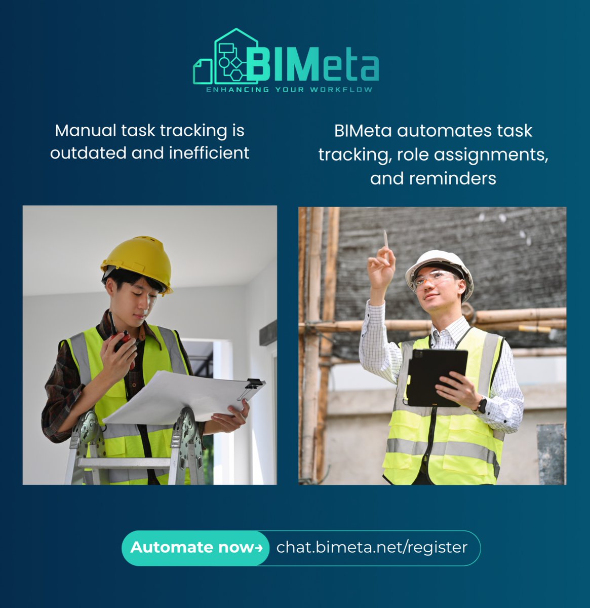 BIMeta_Corp's tweet image. Struggling to manage tasks in large AEC projects?

BIMeta automates task assignments, reminders, and progress tracking so your team stays organized and on schedule.

#bimeta #aecworkflow #taskautomation #projectmanagement