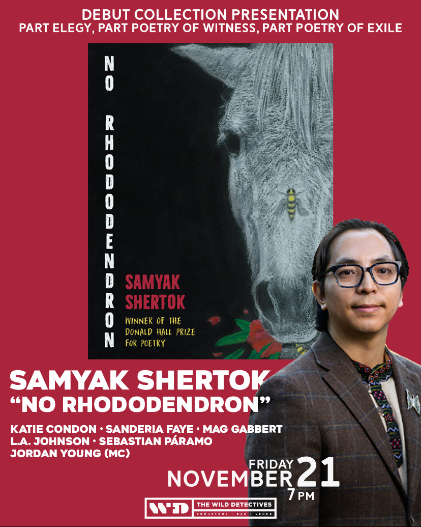SMUENGL's tweet photo. We’re excited to share the Dallas launch of No Rhododendron, a powerful evening of poetry, connection, and celebration of voices rooted in the SMU community.
 ⠀
 🗓️ Friday, November 21
 🕖 7:00 PM
 📍 The Wild Detectives https://t.co/vD9soHWeSB