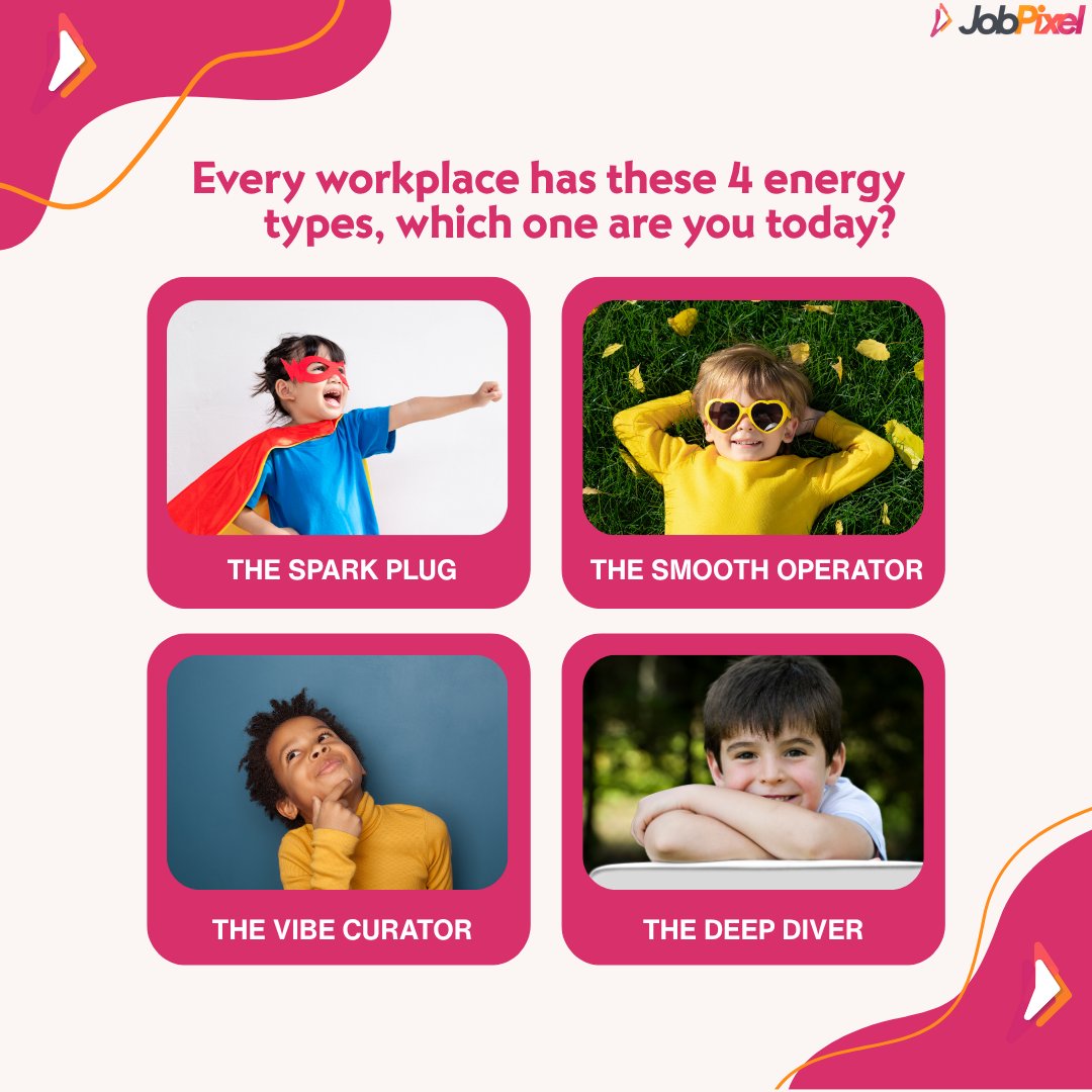 jobpixel's tweet image. Every workplace has these 4 energy types, which one are you today? 👇
⚡ Spark Plug
😎 Smooth Operator
😂 Vibe Curator
🧠 Deep Diver

No matter the mood, these human quirks make work fun — and video captures them best.

#WorkHumor #TeamCulture #JobPixel