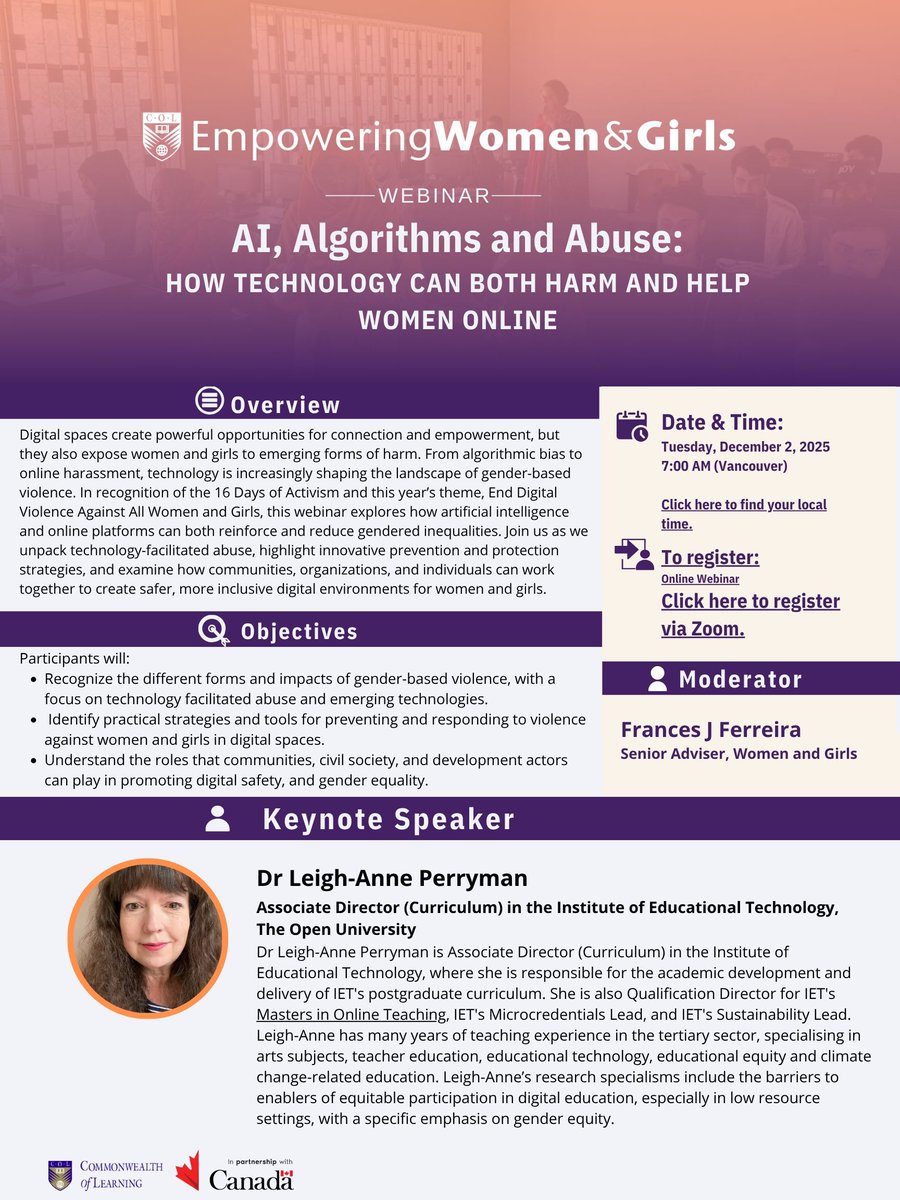 Join our Upcoming Webinar: AI, Algorithms, and Abuse: How Technology Can Both Harm and Help Women Online

Date: Tuesday, December 2nd, 2025
For more details, and to register: buff.ly/H0l324E