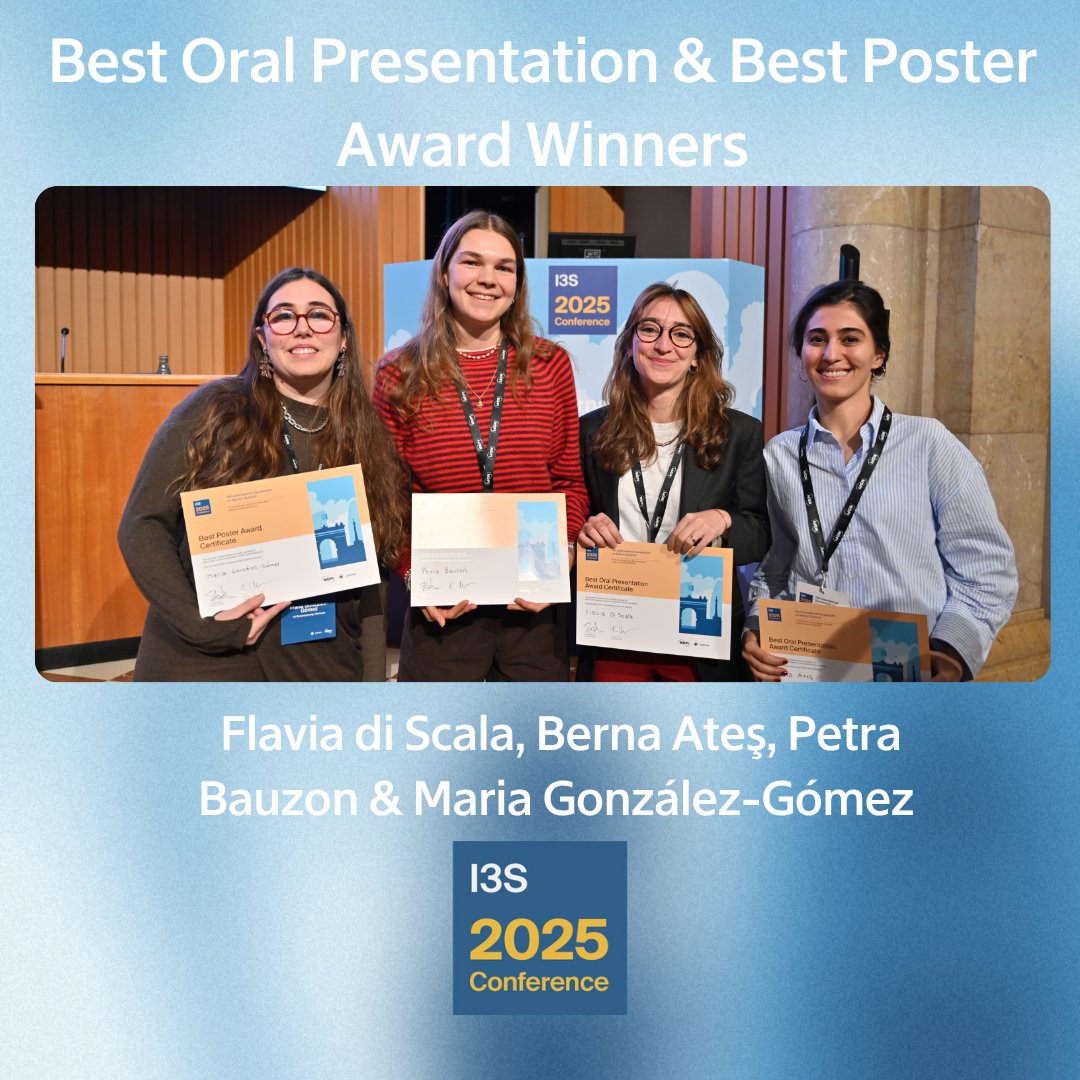 sciforum's tweet image. Congratulations to our Best Oral Presentation Award winners - Flavia di Scala and Berna Ateş🙌

Congratulations to our Best Poster Award winners - Petra Bauzon and Maria González-Gómez🌟

All of their contributions to I3S 2025 have been immense!🏆

#I3S2025 #MDPI