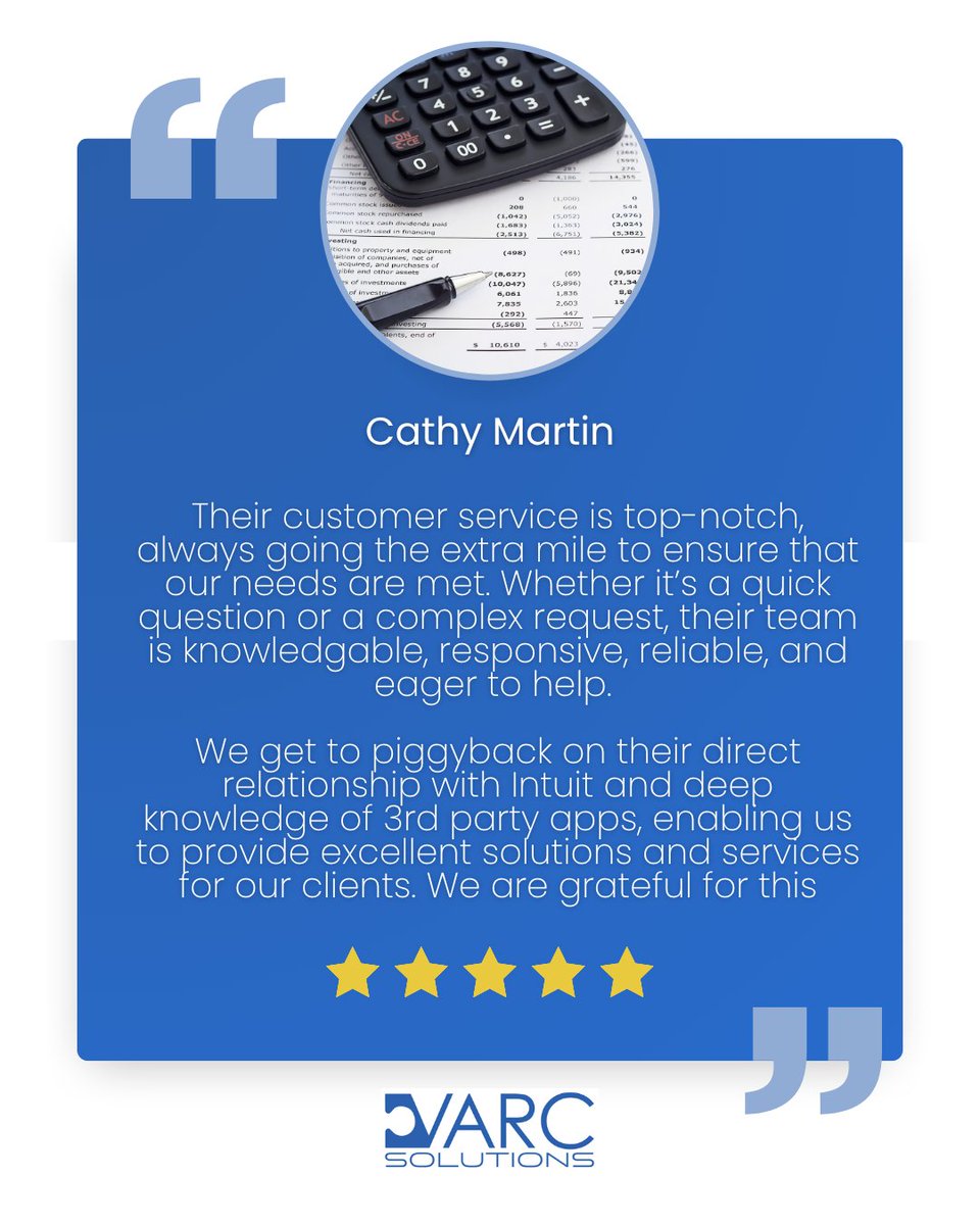 VARC_Solutions's tweet image. ⭐⭐⭐⭐⭐ Nothing makes us prouder than feedback like this!

At VARC Solutions, we leverage our direct relationship with Intuit and deep knowledge of 3rd party apps to ensure you always get excellent, reliable solutions.

Thank you, Cathy!

#IntuitPartner #VARCSolutions