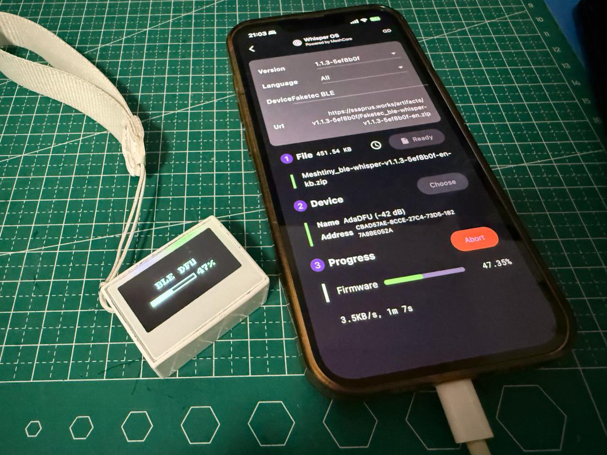 mtoolstec's tweet image. Meshtiny OTA from #Meshtastic to Whisper OS - #MeshCore Powered.