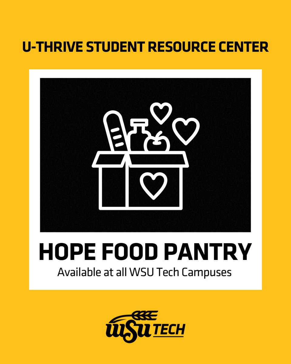 No student should have to choose between education and their next meal. The HOPE Pantry offers free, discreet food assistance for WSU Tech students.

Visit once every 2 weeks &amp; select up to 25 items. Stop by any campus and meet with a student success coach.