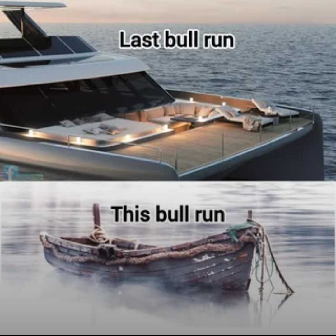 과거 크립토 bull run은 호화 요트, 이번 bull run은 침몰하는 노젓는 보트로 비교한 밈