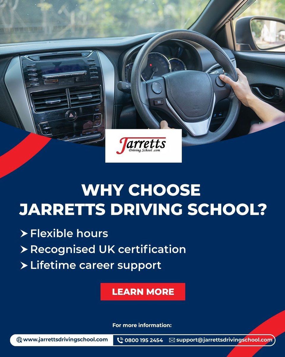 JarrettsDriving's tweet image. 🌟 Start your new career with confidence.

Jarretts offers flexible training, recognised UK certification, and everything you need to become a professional Driving Instructor.

Begin your journey today 👉  jarrettsdrivingschool.com

#drivingschool #learntodrive #drivinglessons