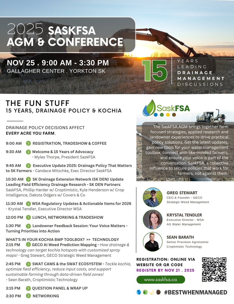 Drainage policy affects EVERY acre you farm. How can SaskFSA support your farm now and for the next generation? YOUR voice matters. Silence doesn’t shape policy — solutions do. 

👉 Register Today: saskfsa.ca/events/saskfsa…

#BestWhenManaged #SKAgriculture #SaskFSAAGM