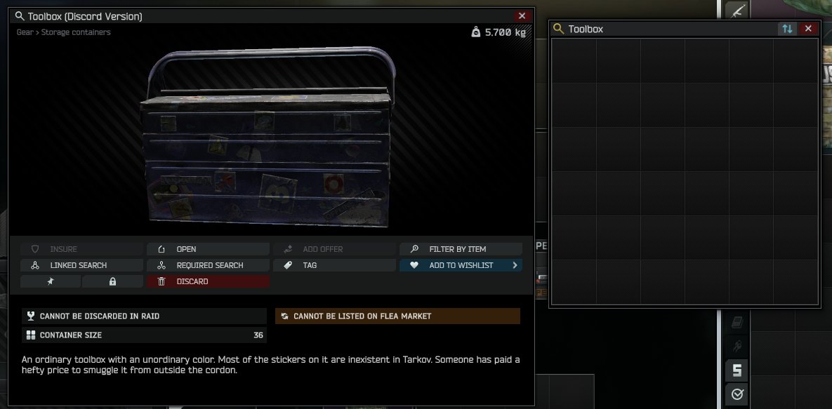 tarkovinfo's tweet image. もうDiscordと連携してToolbox受け取りましたよね？ 4マスに36マス分の工具類アイテムが圧縮出来ますよ。 
やり方は過去記事に書いています。
＜やり方＞
ministryoftarkovinfo.com/15419