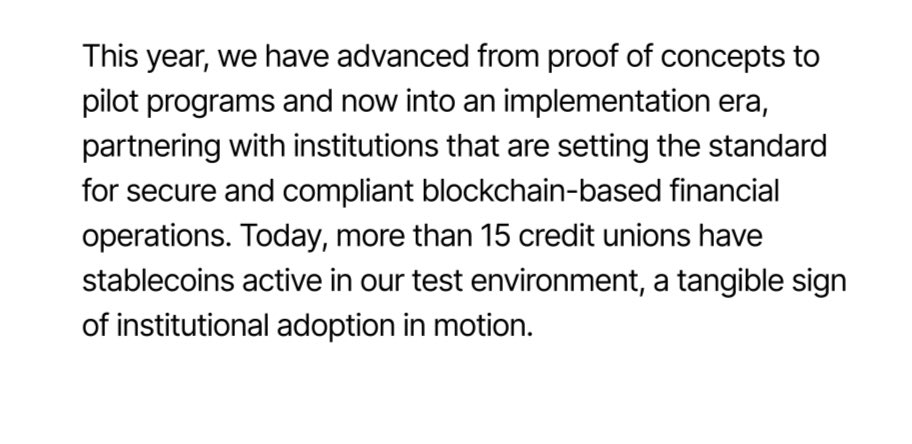 Institutional adoption is HERE.

Metallicus just moved from pilots → implementation era.

More than 15 credit unions now have their own stablecoins active in the test environment all built on compliant, bank-grade blockchain infrastructure.

This is how real-world finance meets