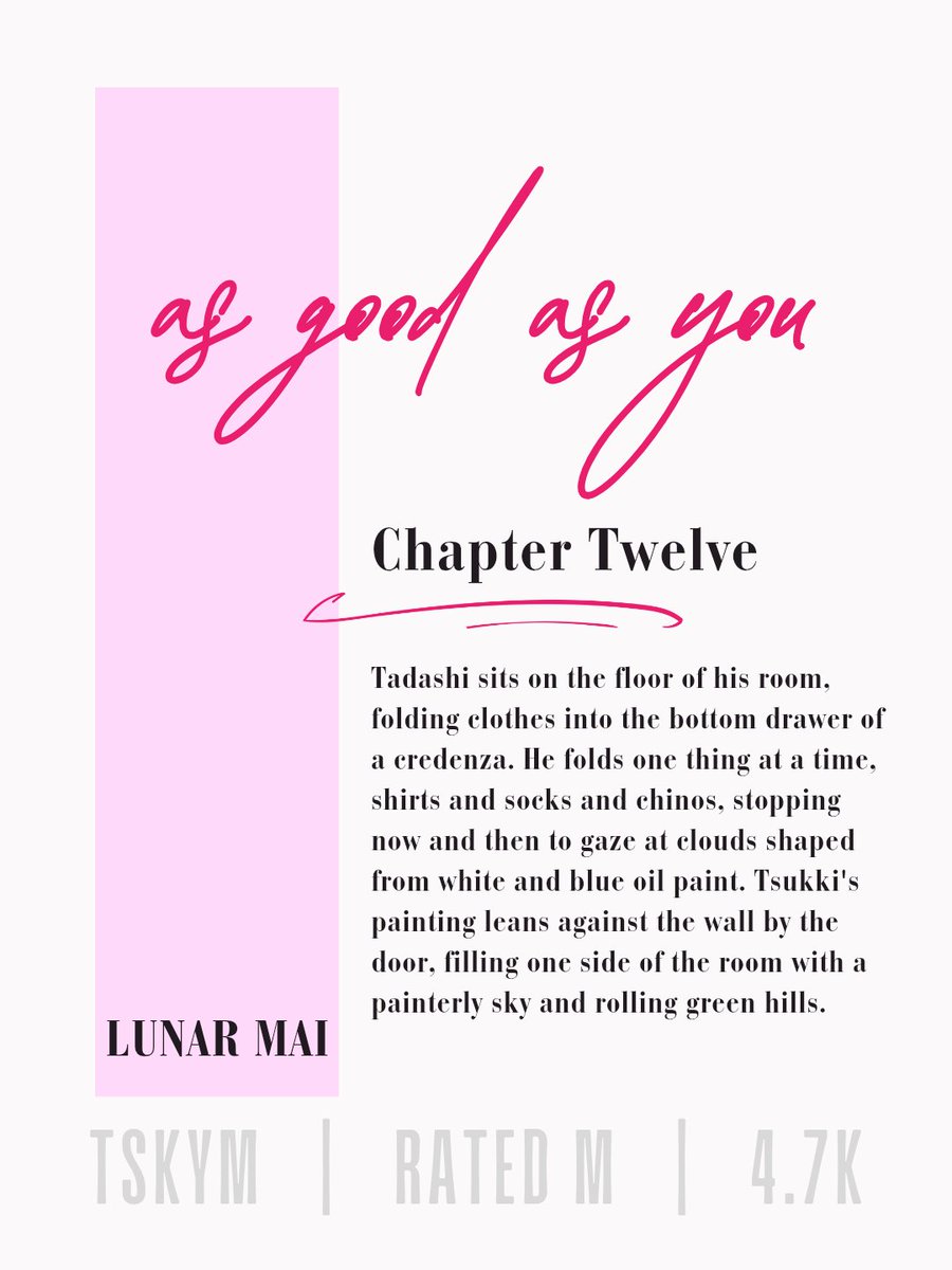 lunar_mai_'s tweet image. as good as you 💝
Chapter 12 ~
#tskym | rated M | pretty woman au
archiveofourown.org/works/70235031…