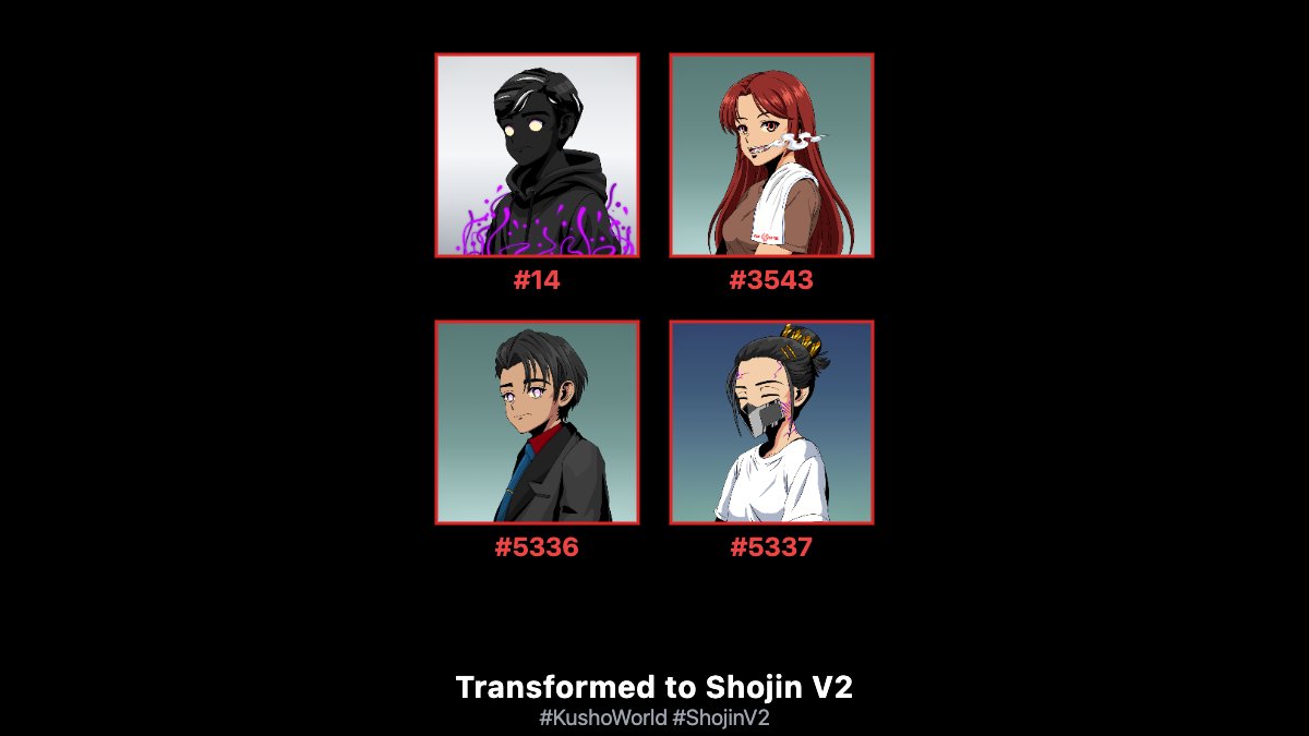 roikyuu's tweet photo. Transformed Kusho #14, #3543, #5336, #5337 into Shojin V2! @Kusho_World 🔥

#KushoWorld #ShojinV2 https://t.co/uZcpWABF4e https://t.co/sSNvjqLTfF