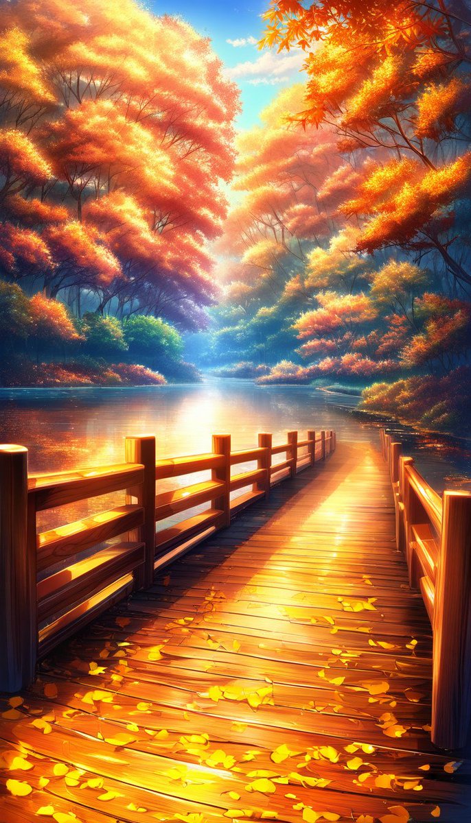 CordotoRea39987's tweet photo. **🍂 📱What’s your fall lockscreen?📱 🍂**

Sogni username: Yang2

An anime-style autumn riverside pathway with wooden railings leading downhill toward a small river. 

Model: Animagine XL 4.0
#MadewithSogni https://t.co/pGM2Ewo8qY